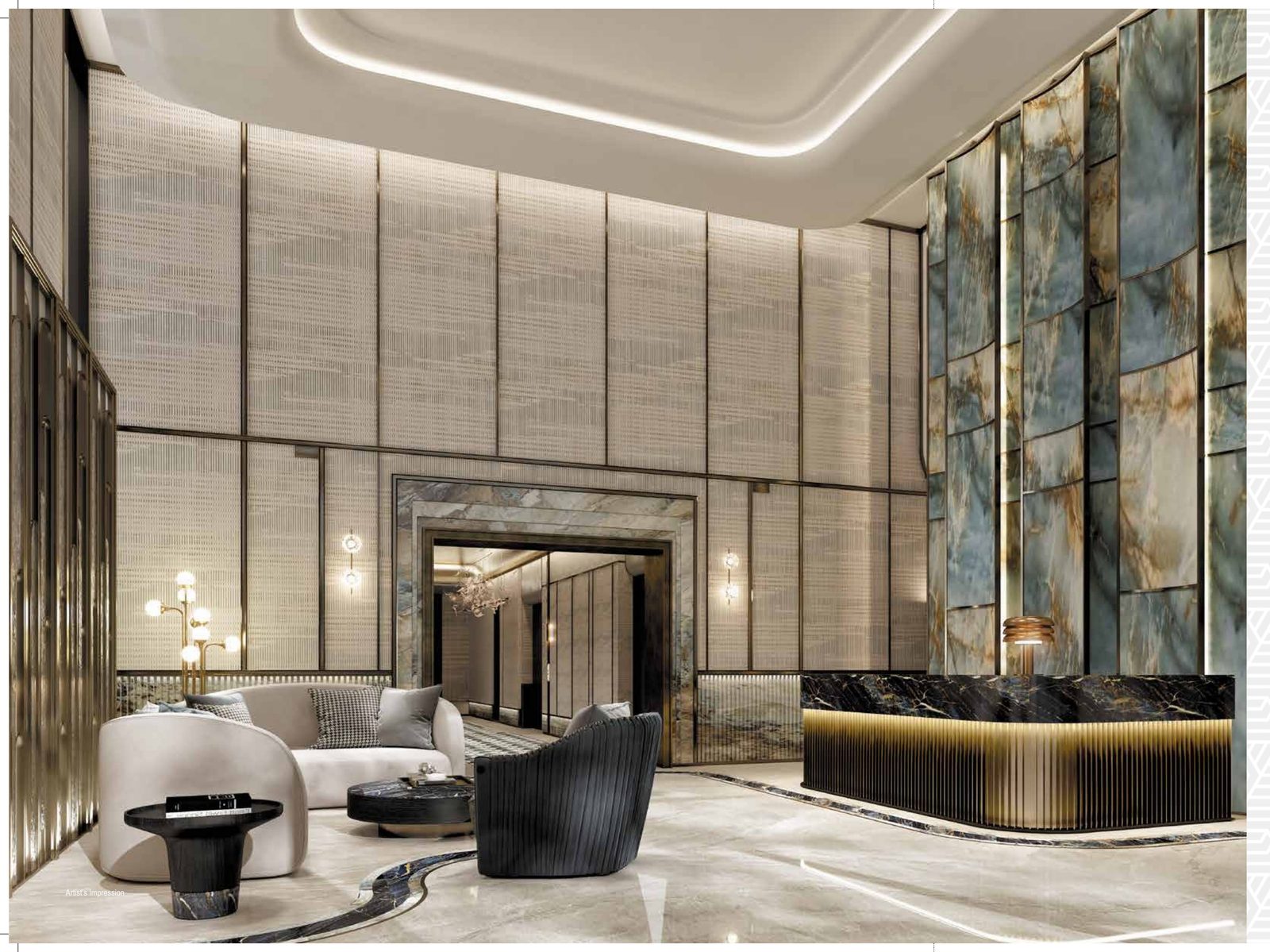 Double-height grand arrival lobby